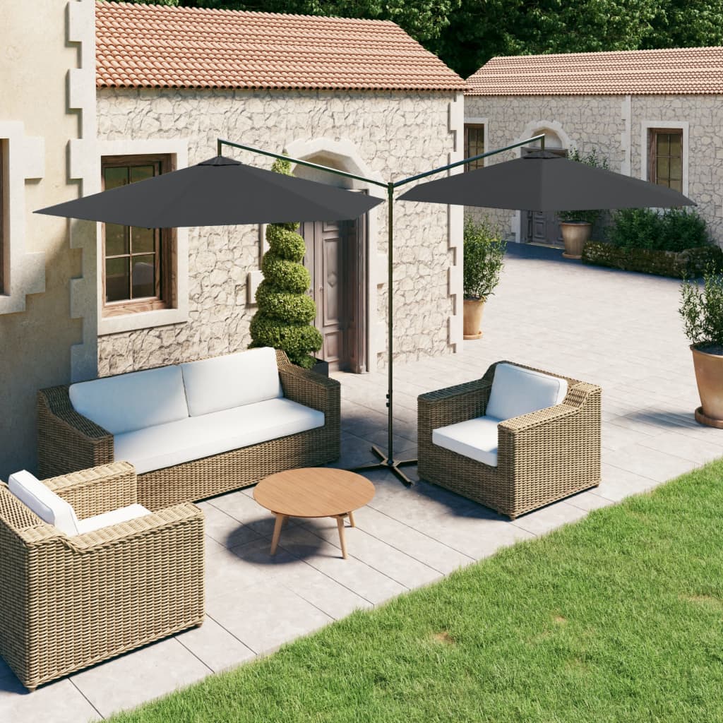 VIDAXL -Sonnenschirm -Doppel mit Stahlpol 600 cm Anthrazit -gelöscht