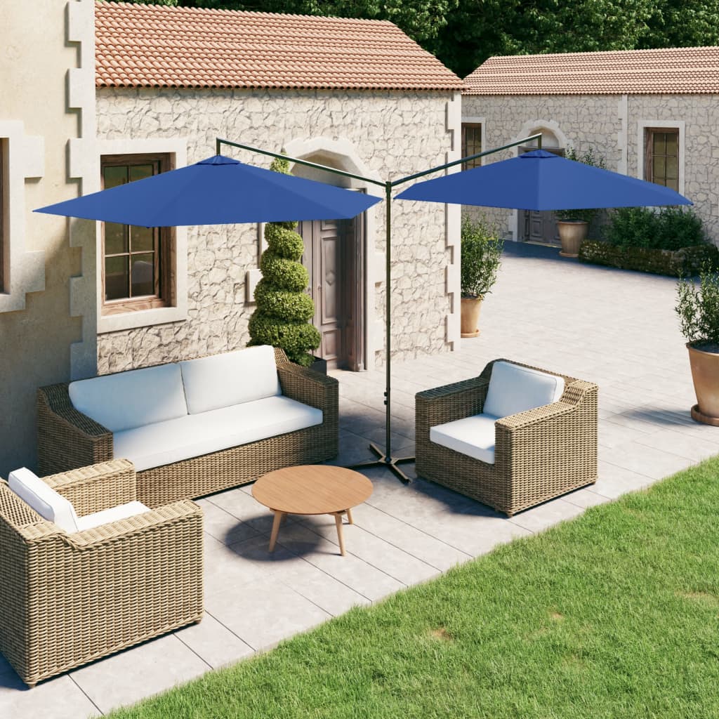 VidaXL Doppel-Sonnenschirm mit Stahlstange 600 cm Azurblau