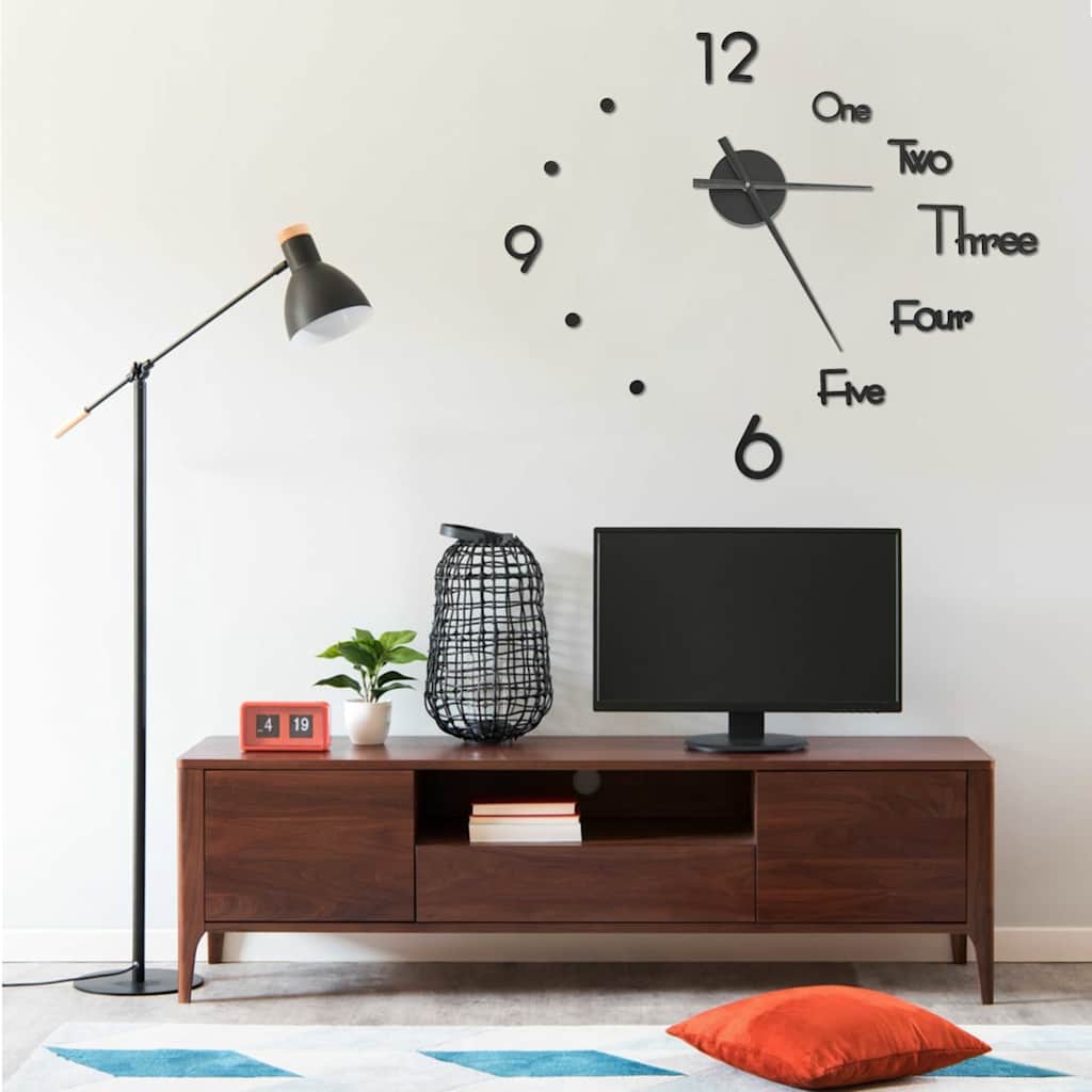 VidaXL 3D-Wanduhr, modern, XXL, 100 cm, schwarz