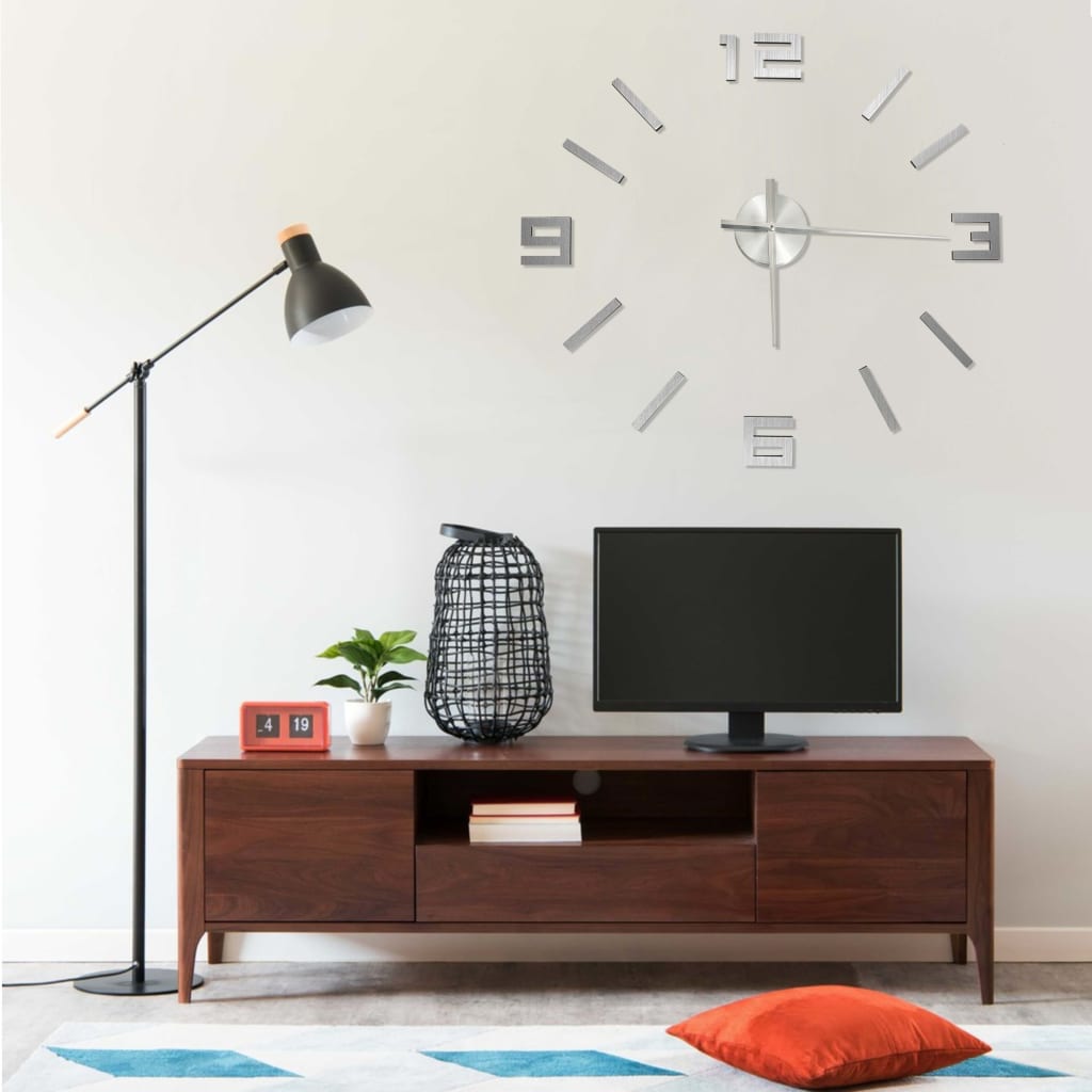 VidaXL 3D-Wanduhr, modern, XXL, 100 cm, silberfarben