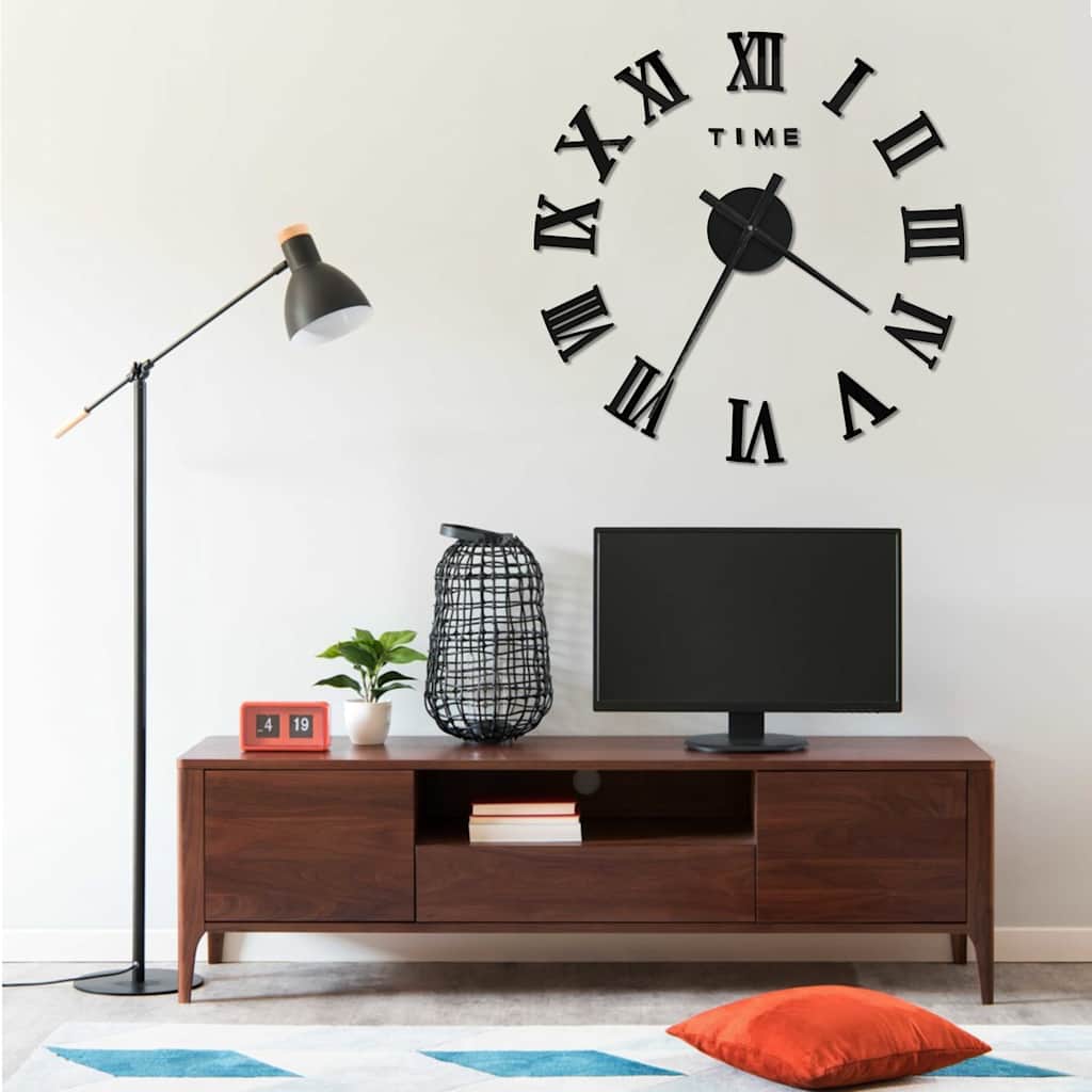 VidaXL 3D-Wanduhr, modern, XXL, 100 cm, schwarz