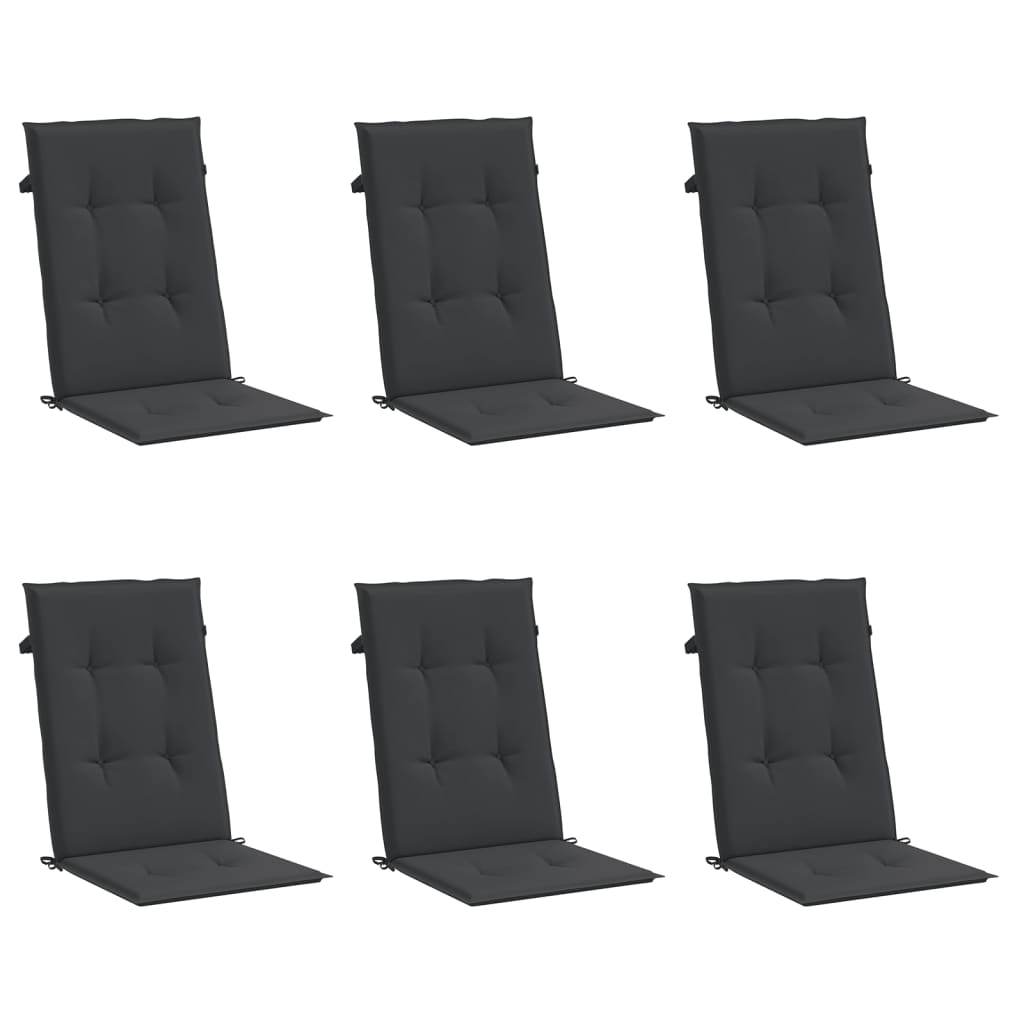 VidaXL Gartenstuhlkissen, 6 Stück, hohe Rückenlehne, 120 x 50 x 3 cm, Stoff, Schwarz