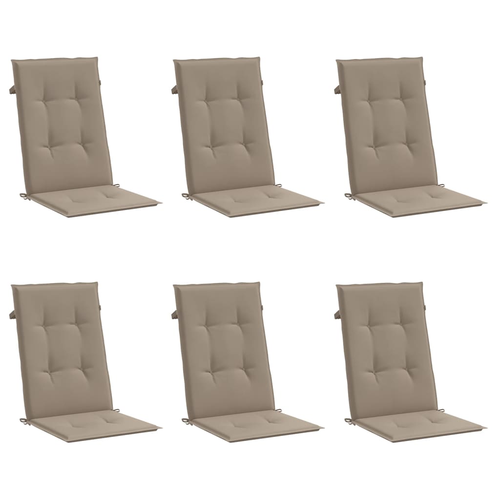 VidaXL Gartenstuhlkissen, 6 Stück, hohe Rückenlehne, 120 x 50 x 3 cm, Stoff, Taupe