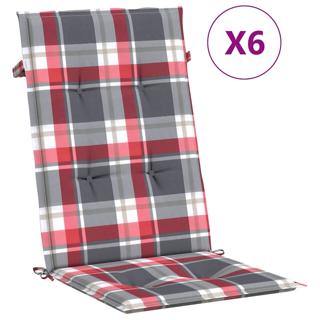 VidaXL Gartenstuhlkissen, 6 Stück, 120 x 50 x 3 cm, Stoff, kariert, rot