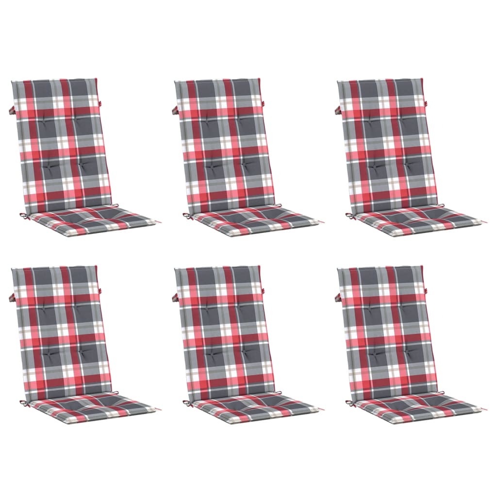 VidaXL Gartenstuhlkissen, 6 Stück, 120 x 50 x 3 cm, Stoff, kariert, rot