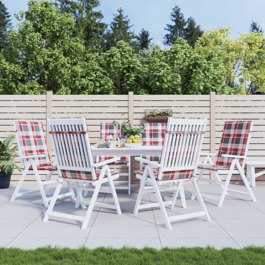 VidaXL Gartenstuhlkissen, 6 Stück, 120 x 50 x 3 cm, Stoff, kariert, rot