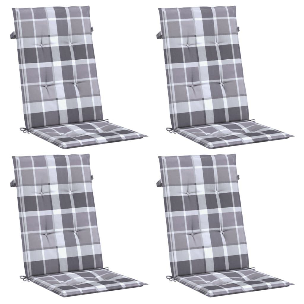 VidaXL Gartenstuhlkissen, 4 Stück, 120 x 50 x 3 cm, Stoff, kariert, grau