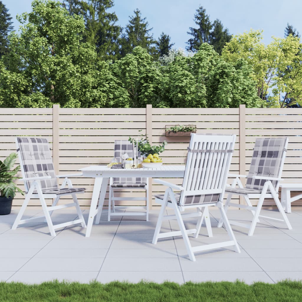 VidaXL Gartenstuhlkissen, 4 Stück, 120 x 50 x 3 cm, Stoff, kariert, grau