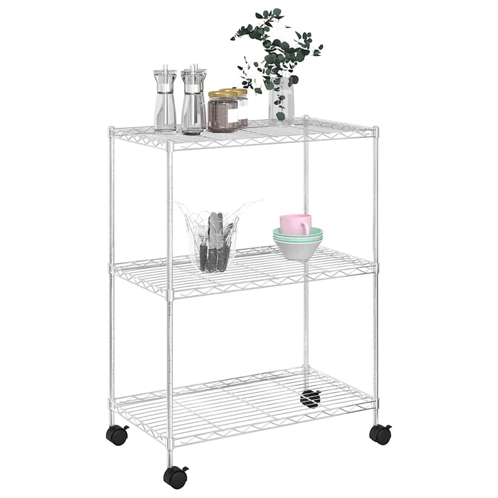 Vidaxl opbergrek met wielen 3-laags 150 kg 60x35x81 cm chroomkleurig