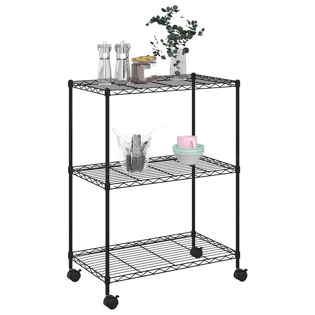 Vidaxl opbergrek met wielen 3-laags 60x35x81 cm 150 kg zwart