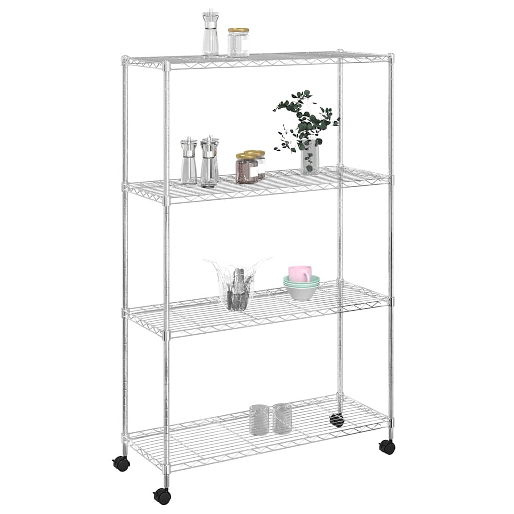 Vidaxl opbergrek 4-laags met wielen 200 kg 90x35x142 cm chroomkleurig