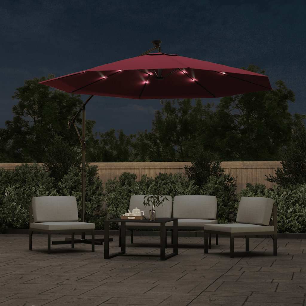 Vidaxl Sonnenschirm mit LED und Stahlmastweinrot