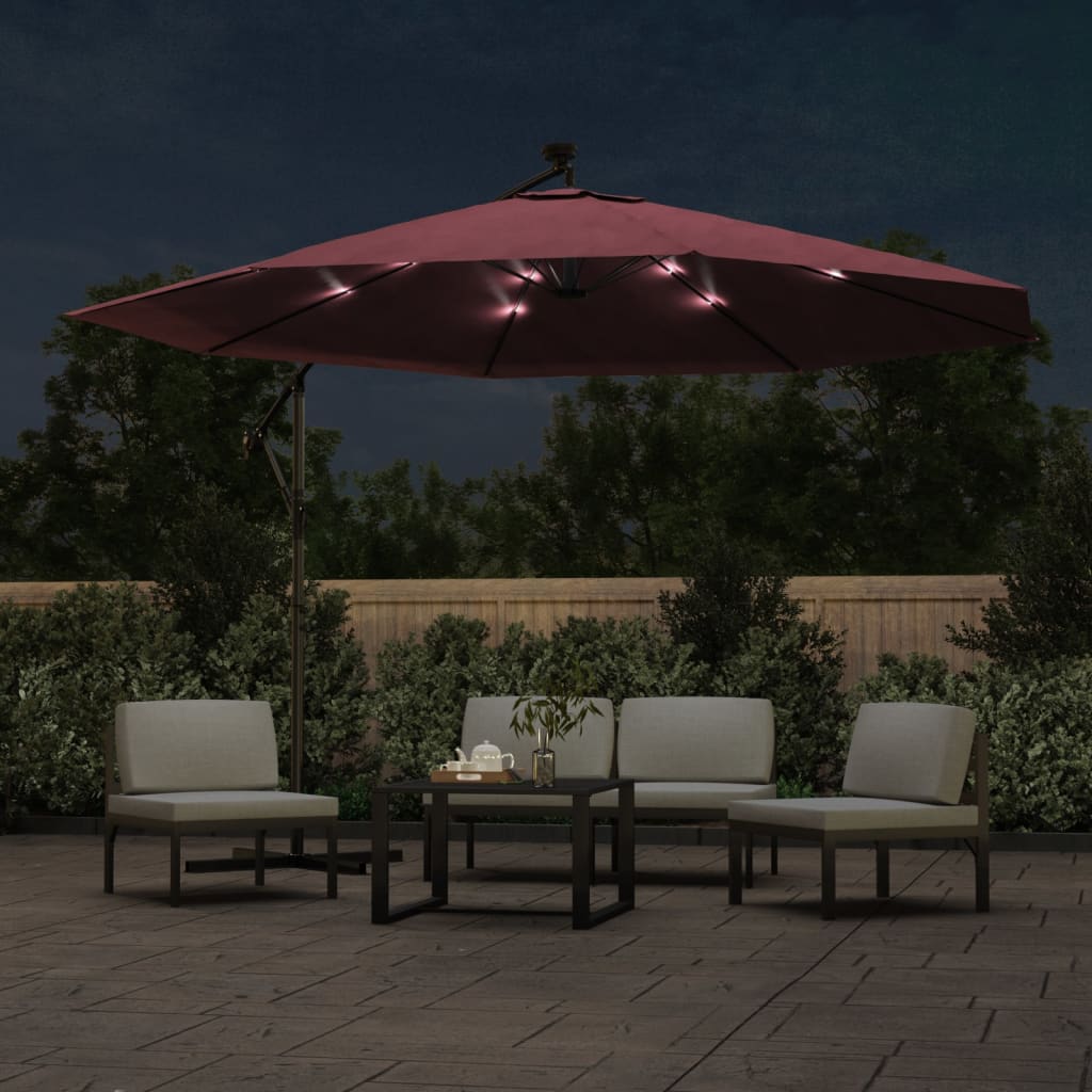 VidaXL Sonnenschirm mit LED-Beleuchtung, 350 cm, Bordeauxrot