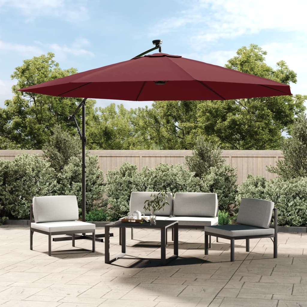 VidaXL Sonnenschirm mit LED-Beleuchtung, 350 cm, Bordeauxrot