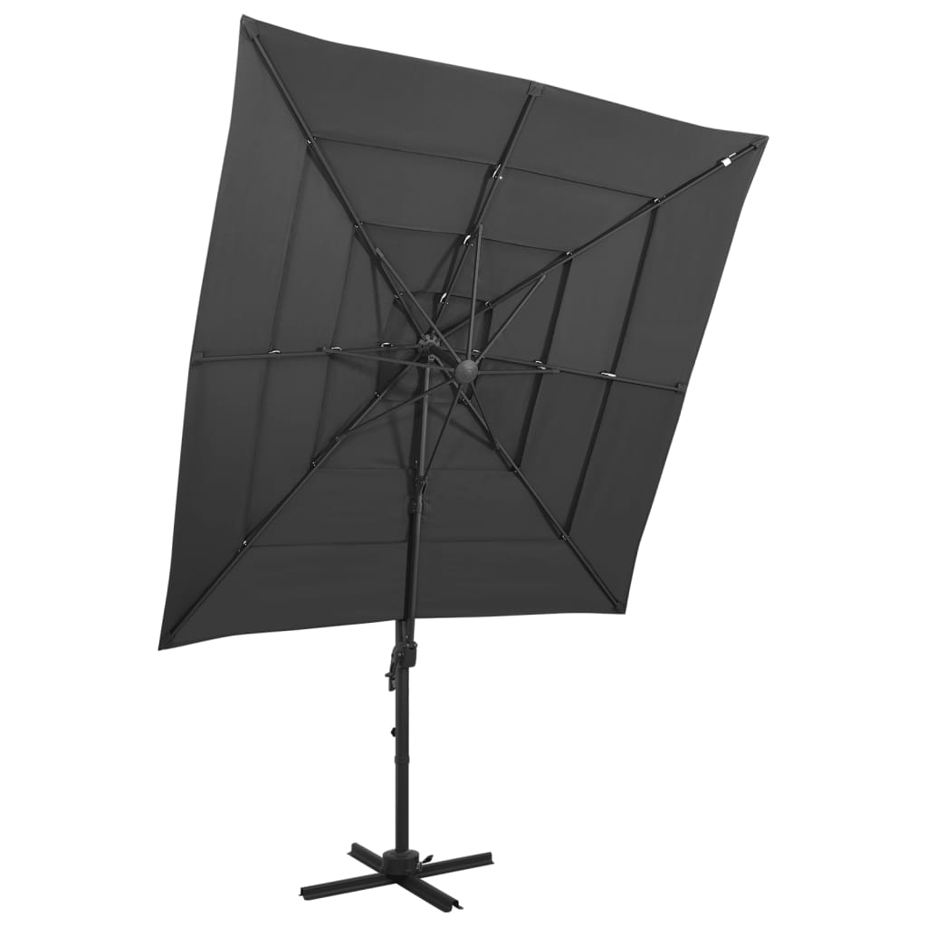 VidaXL Sonnenschirm, 4-lagig, mit Aluminiumstange, 250 x 250 cm, anthrazitfarben