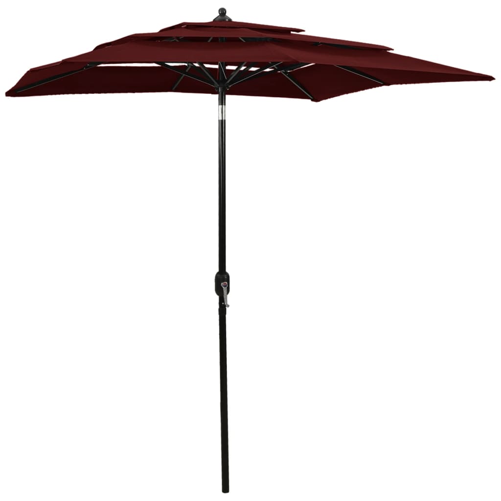 VidaXL Sonnenschirm, 3-stielig, mit Aluminiumstange, 2x2 m, Bordeauxrot