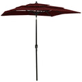 VidaXL Sonnenschirm, 3-stielig, mit Aluminiumstange, 2x2 m, Bordeauxrot
