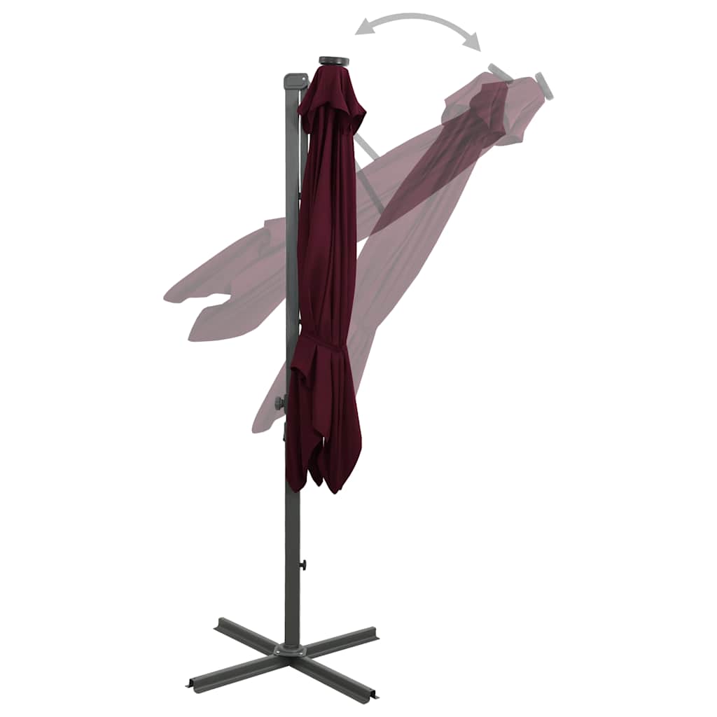 VidaXL Sonnenschirm mit Stange und LED-Beleuchtung, 300 cm, Bordeauxrot
