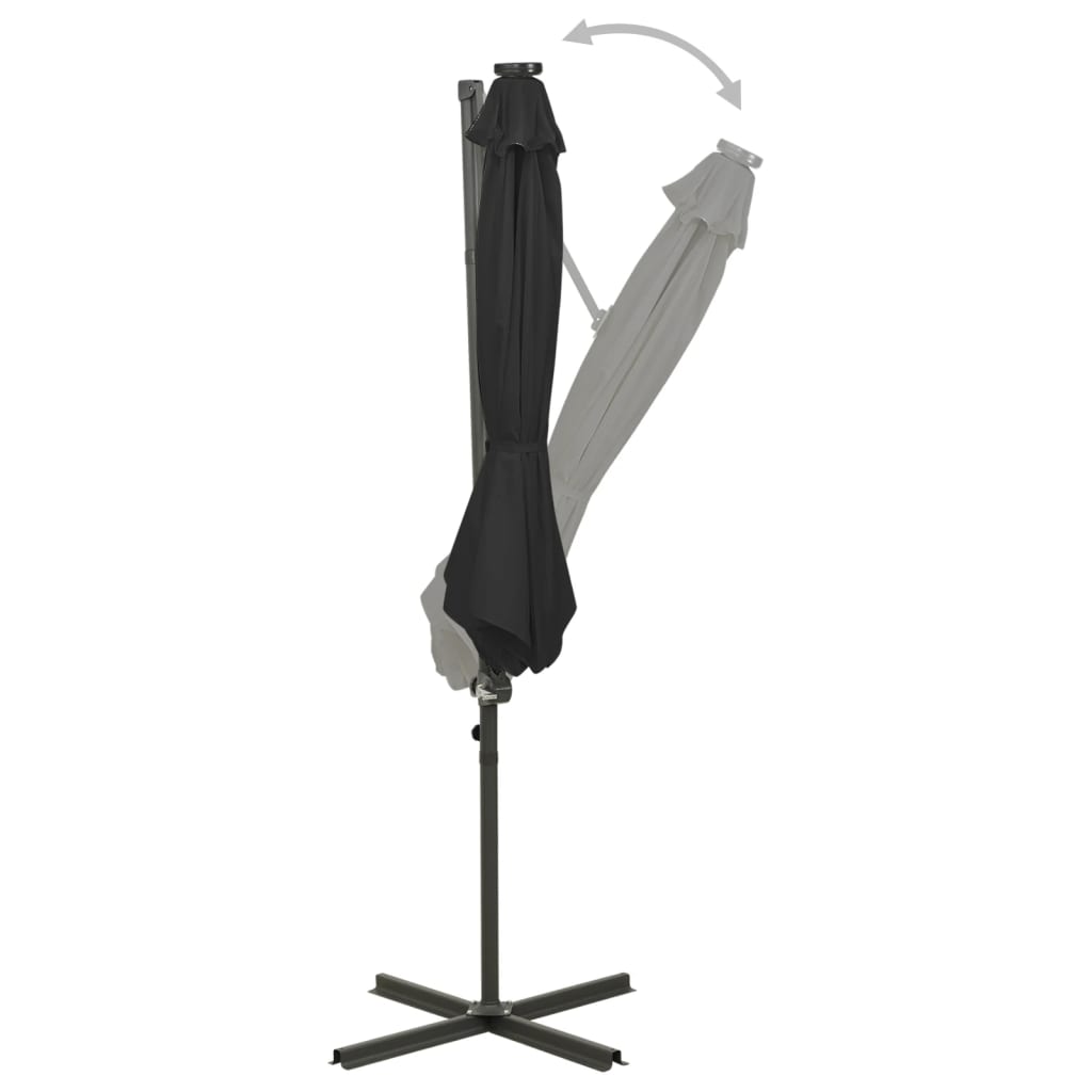 VidaXL Sonnenschirm mit Stange und LED-Beleuchtung, 300 cm, Schwarz