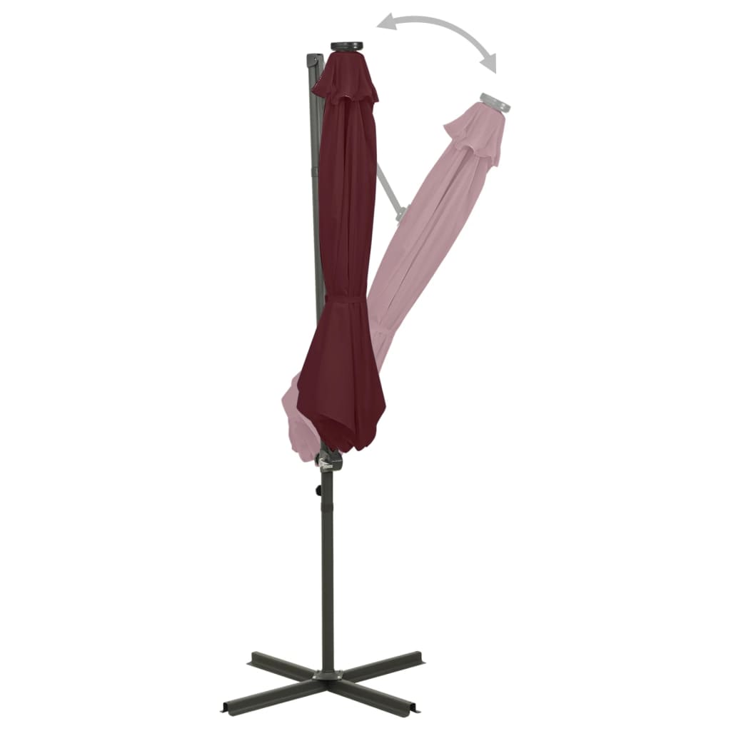 VidaXL Sonnenschirm mit Stange und LED-Beleuchtung, 300 cm, Bordeauxrot