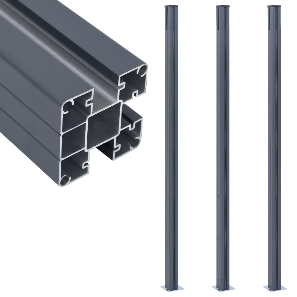 Vidaxl Zaunpfosten 3 Stück 185 cm Aluminium dunkelgrau