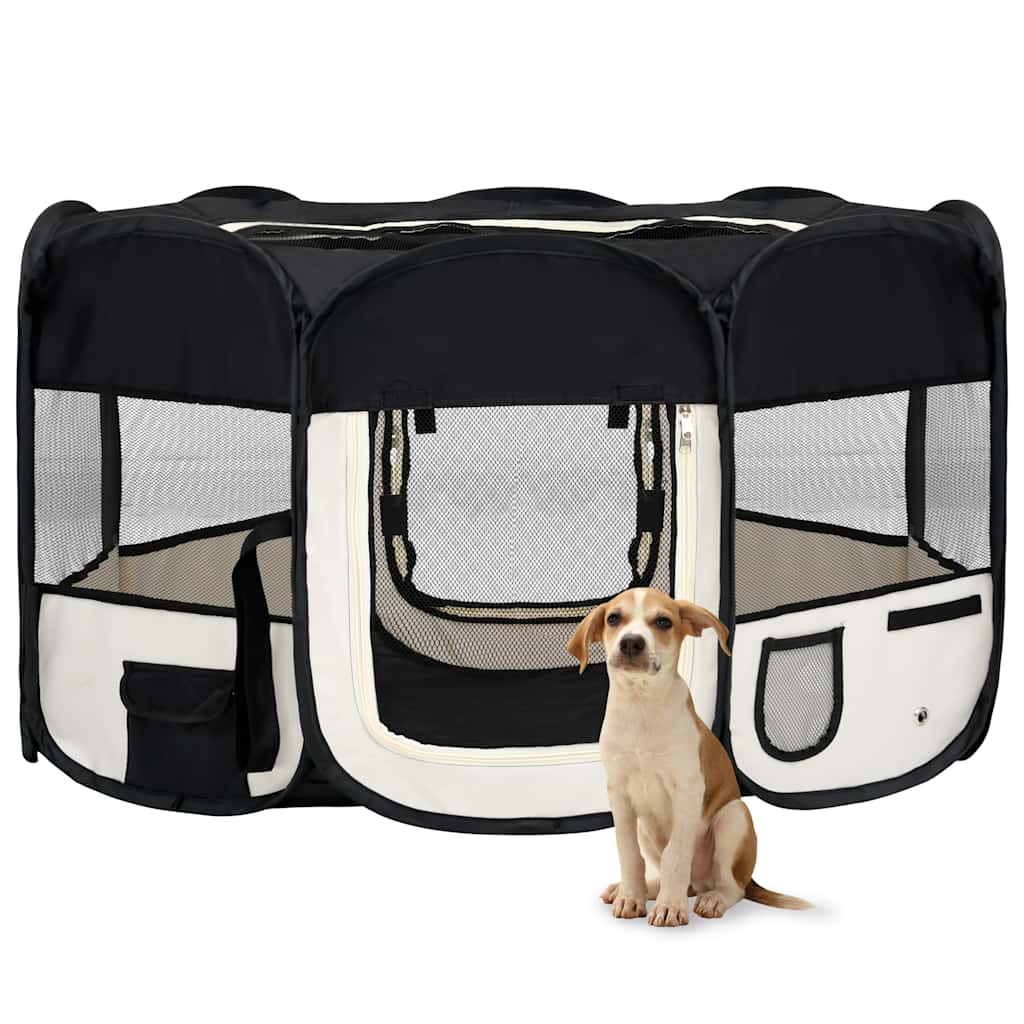 VidaXL Faltbarer Hundeauslauf mit Tragetasche 145x145x61 cm Schwarz