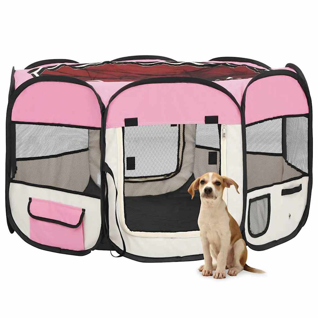 VidaXL Faltbarer Hundeauslauf mit Tragetasche 110x110x58 cm Rosa
