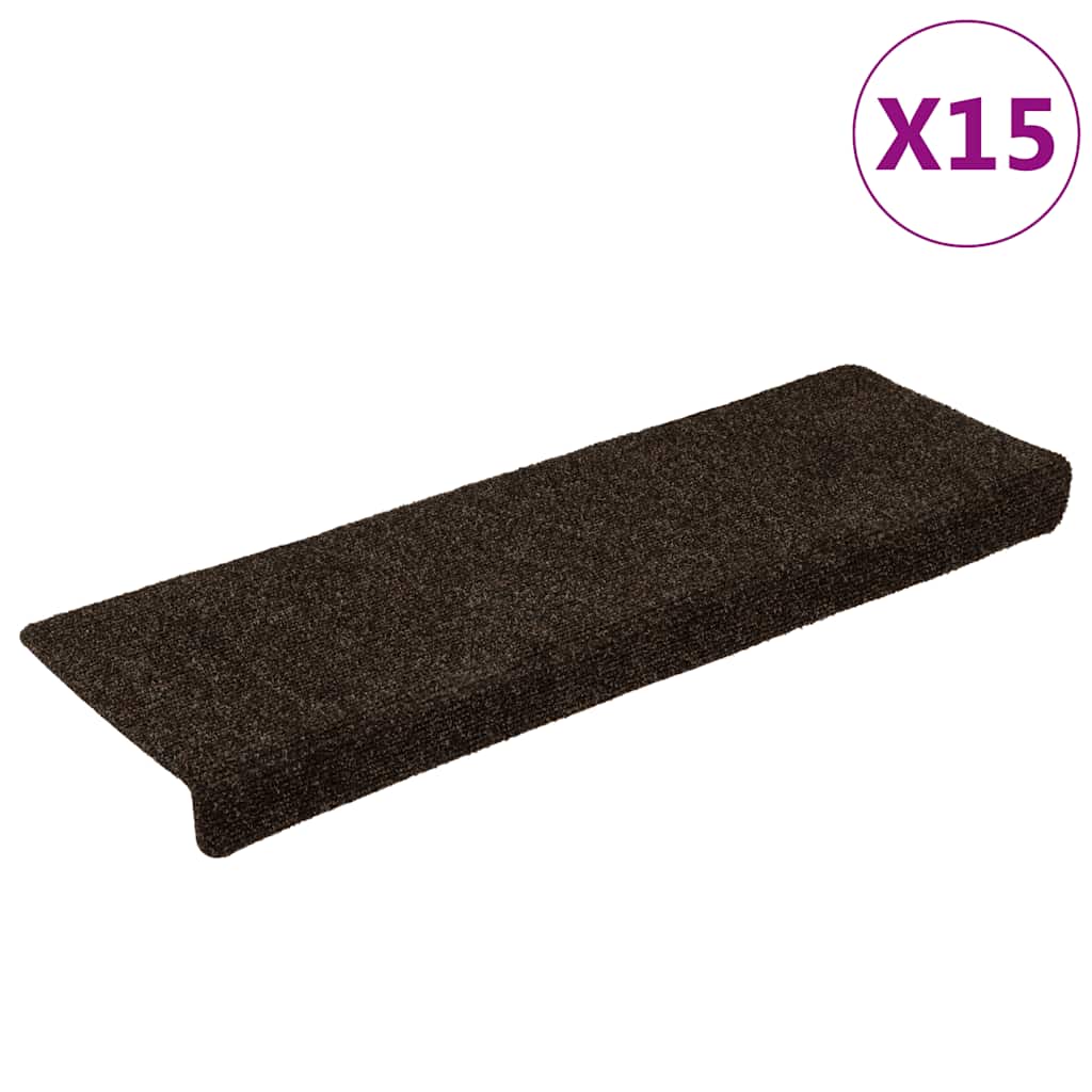 VidaXL Treppenmatten, 15 Stück, 65 x 21 x 4 cm, Nadelfilz, dunkelbraun