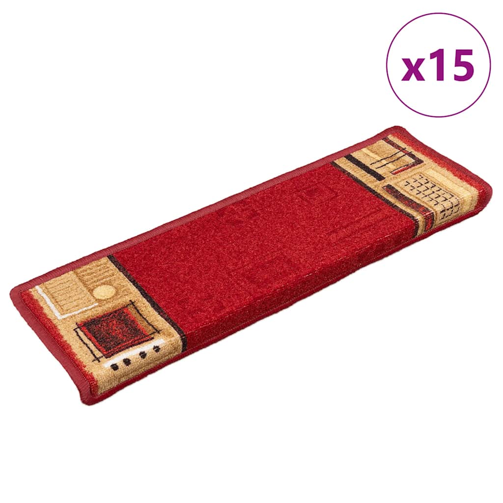 VidaXL Selbstklebende Treppenmatten, 15 Stück, 65 x 21 x 4 cm, Rot