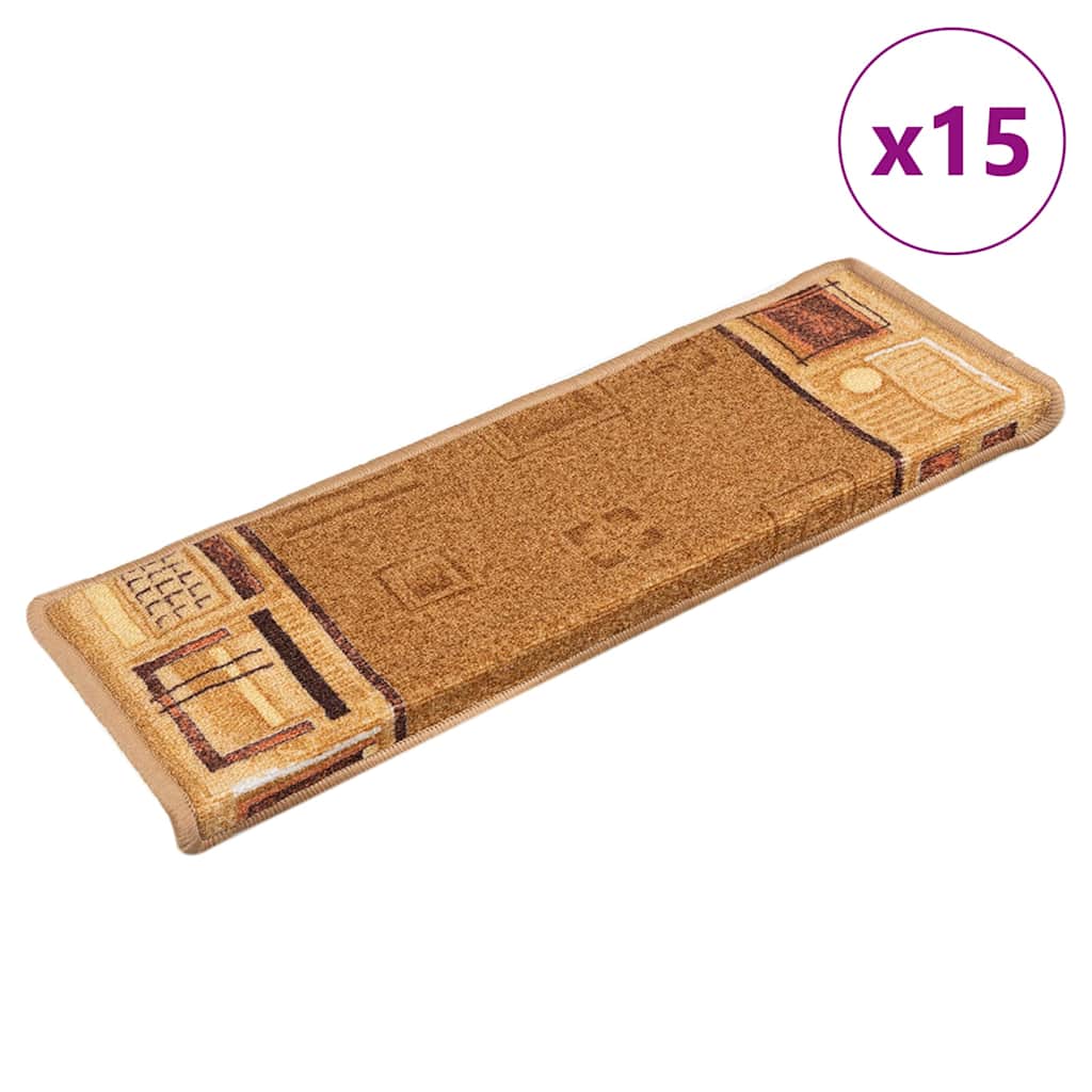VidaXL Selbstklebende Treppenmatten, 15 Stück, 65 x 21 x 4 cm, Beige