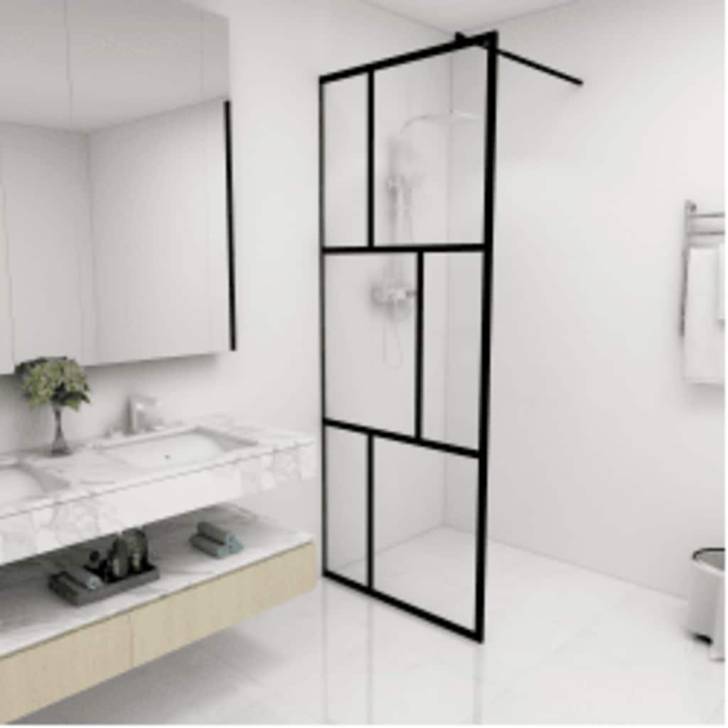 VidaXL Walk-in Duschwand 80x195 cm gehärtetes schwarzes Glas