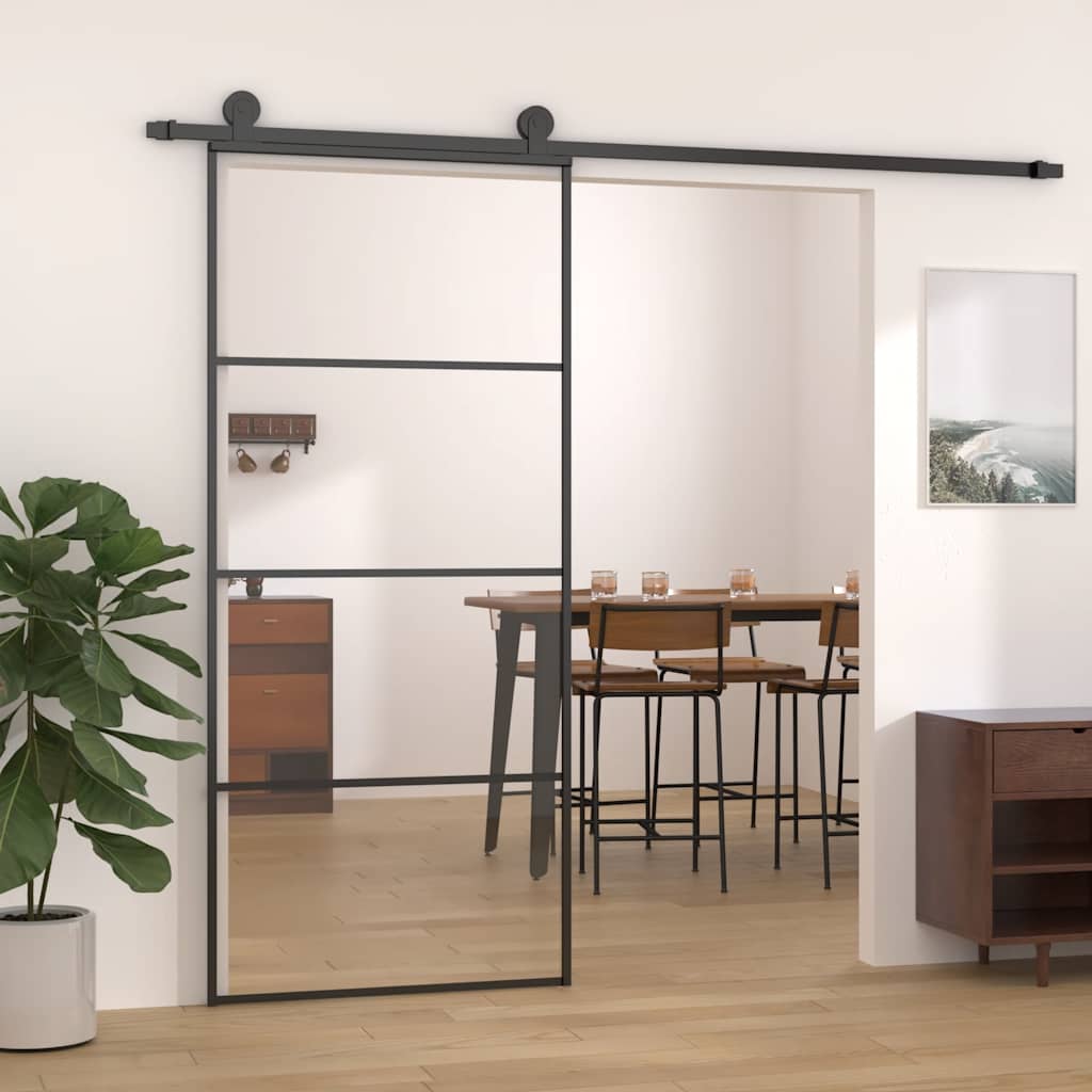 Vidaxl schuifdeur 90x205 cm aluminium en esg-glas zwart