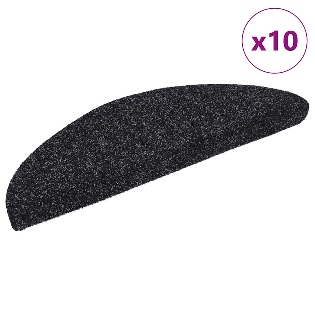 VidaXL Selbstklebende Treppenmatten, 10 Stück, 56 x 17 x 3 cm, Nadelfilz, Schwarz