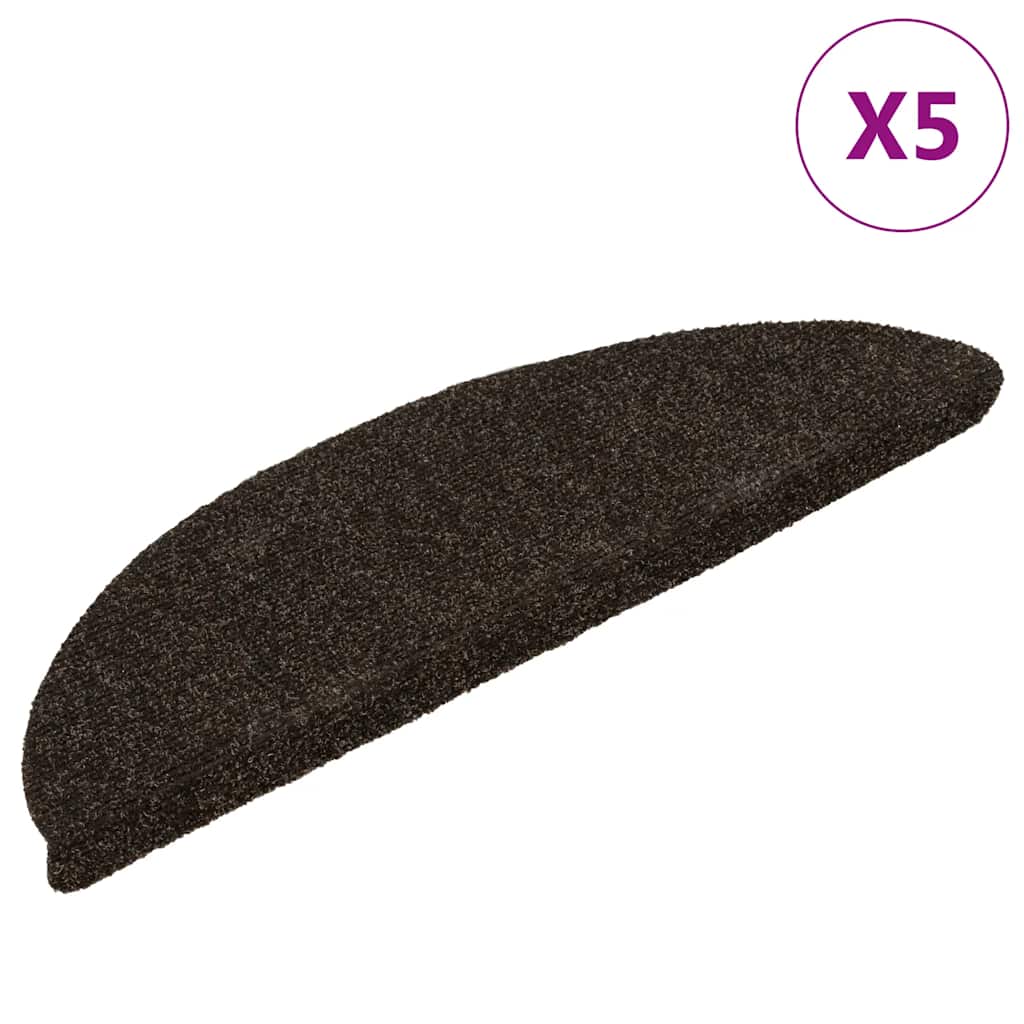 VidaXL Selbstklebende Treppenmatten, 5 Stück, 56 x 17 x 3 cm, Nadelfilz, Dunkelbraun