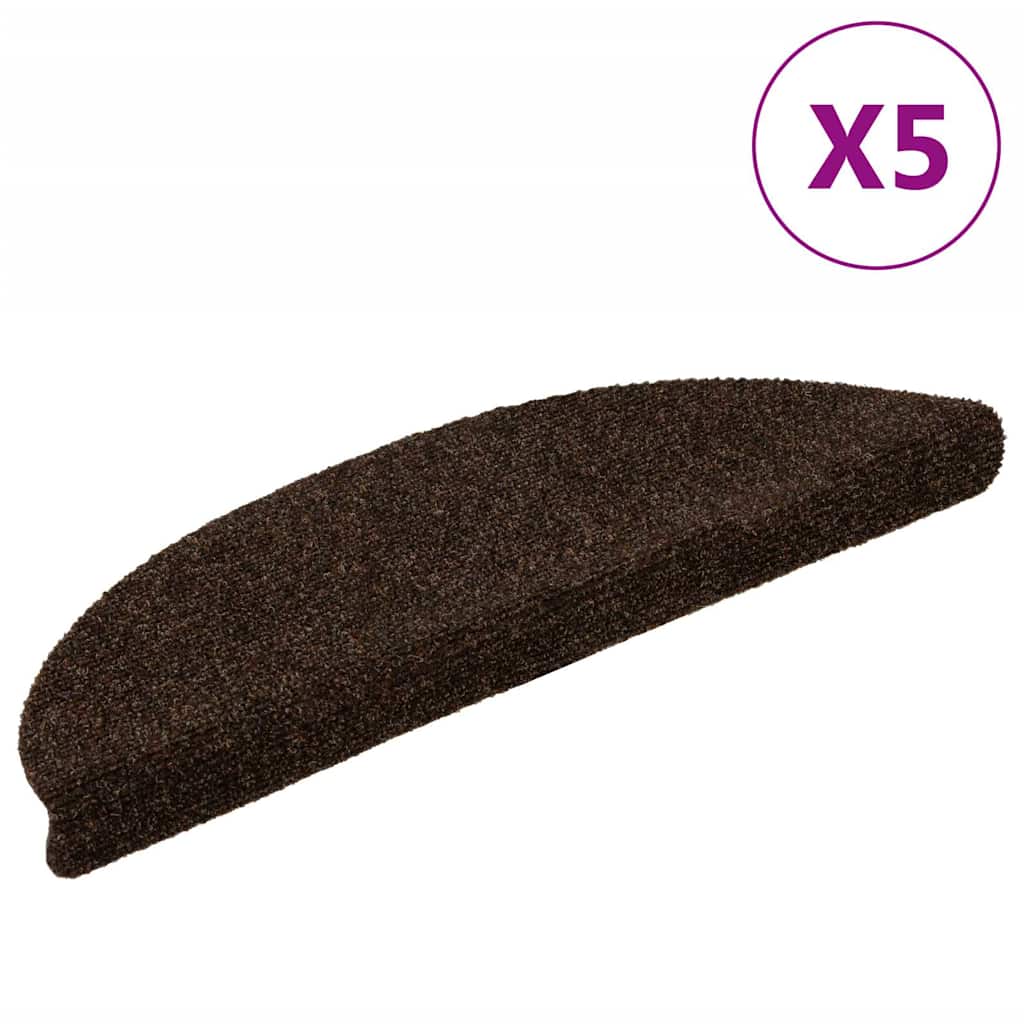 VidaXL Selbstklebende Treppenmatten, 5 Stück, 56 x 17 x 3 cm, Nadelfilz, Braun