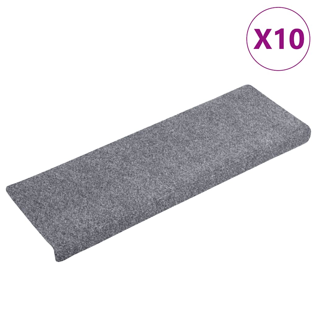 VidaXL Treppenmatten, 10 Stück, 65 x 21 x 4 cm, Nadelfilz, Hellgrau