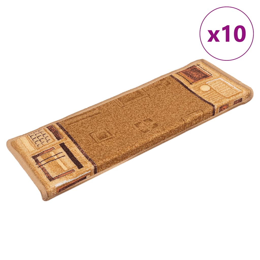 VidaXL Selbstklebende Treppenmatten, 10 Stück, 65 x 21 x 4 cm, Beige