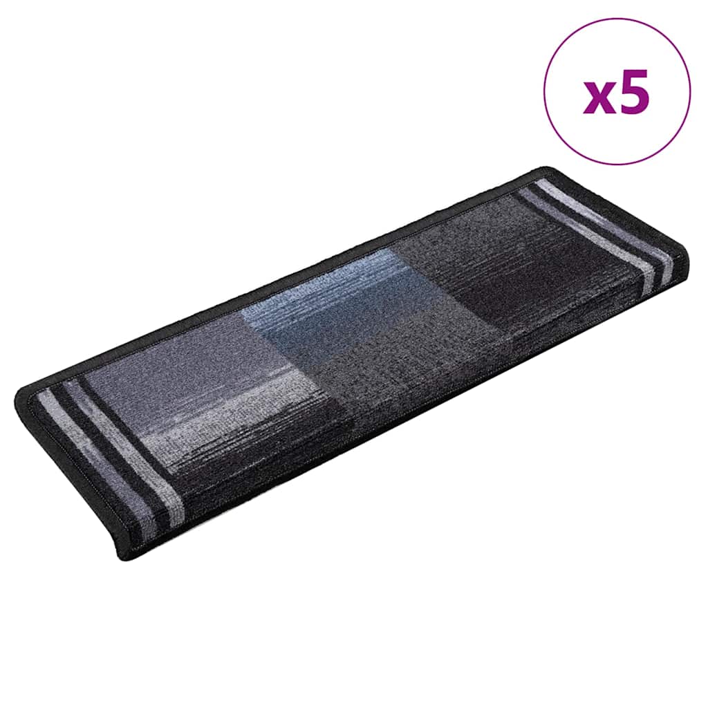 VidaXL Selbstklebende Treppenmatten, 5 Stück, 65 x 21 x 4 cm, Schwarz und Grau