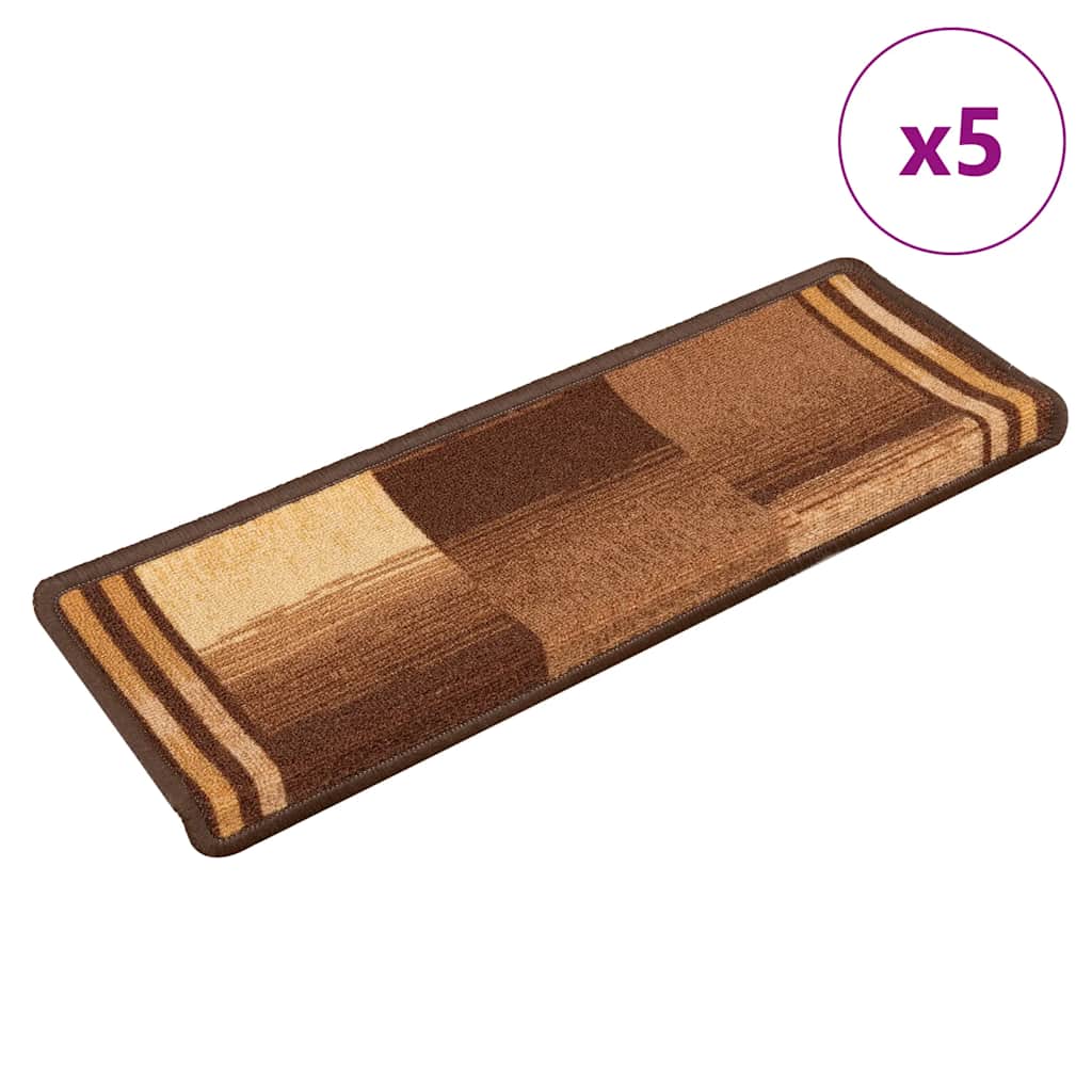 VidaXL Selbstklebende Treppenmatten, 5 Stück, 65 x 21 x 4 cm, Braun