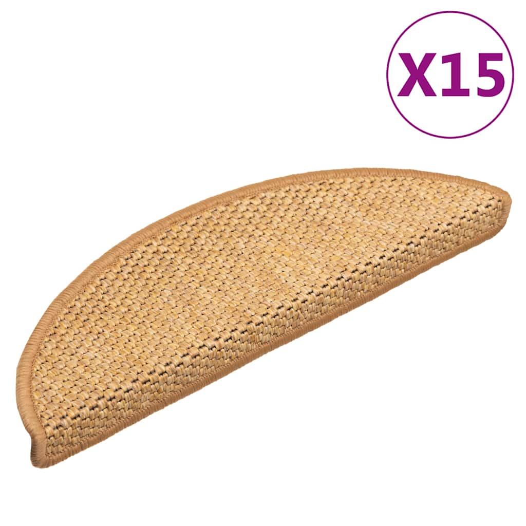 VidaXL Selbstklebende Treppenmatten, 15 Stück, Sisaloptik, 56 x 17 x 3 cm, Sisalfarbe