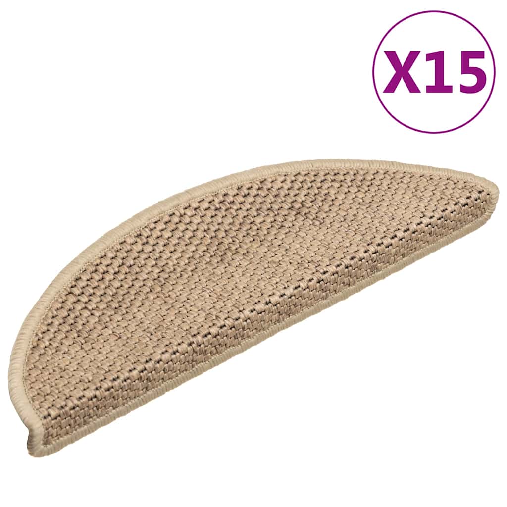VidaXL Selbstklebende Treppenmatten, 15 Stück, Sisaloptik, 56 x 17 x 3 cm, Sandfarbe