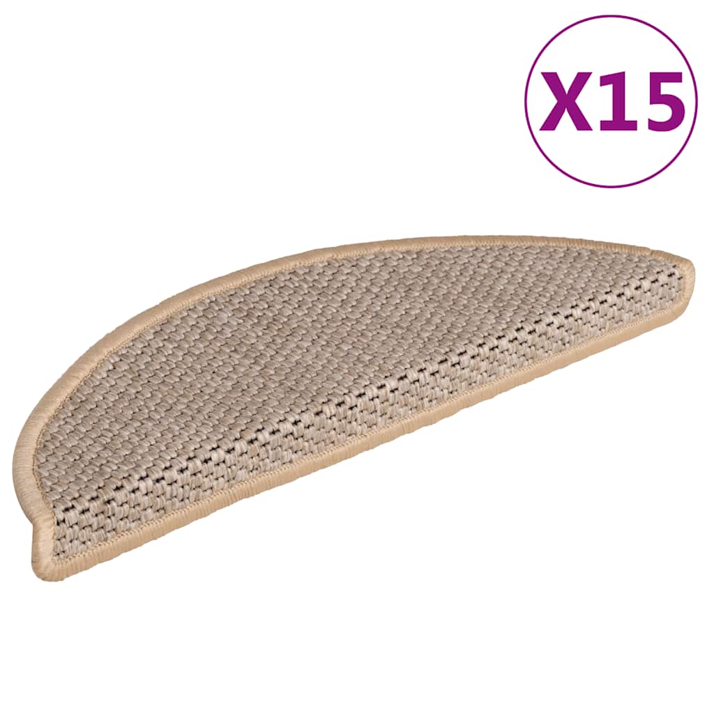 VidaXL Selbstklebende Treppenmatten, 15 Stück, Sisaloptik, 56 x 17 x 3 cm, Hellbeige