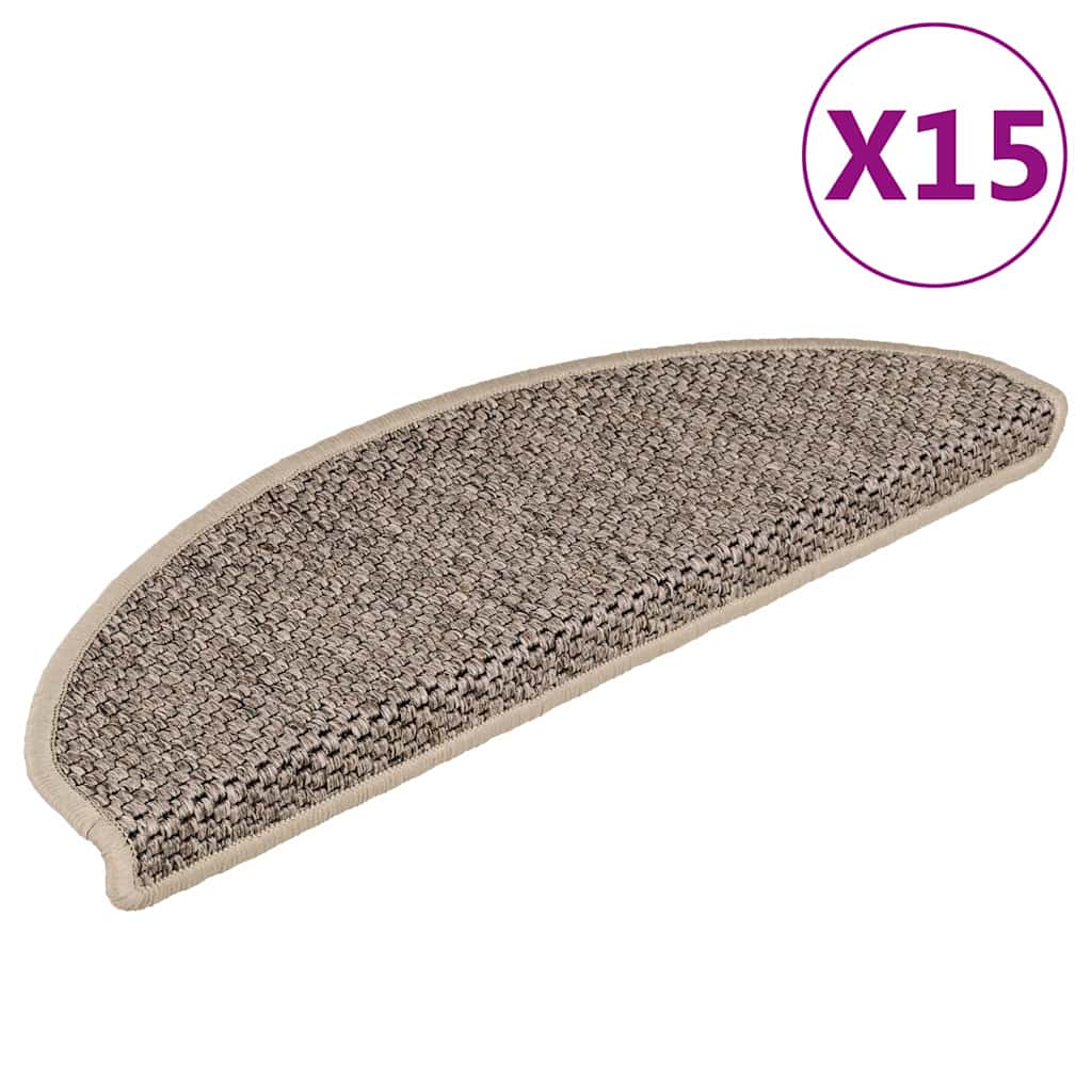 VidaXL Selbstklebende Treppenmatten, 15 Stück, Sisaloptik, 65 x 21 x 4 cm, Dunkelbeige