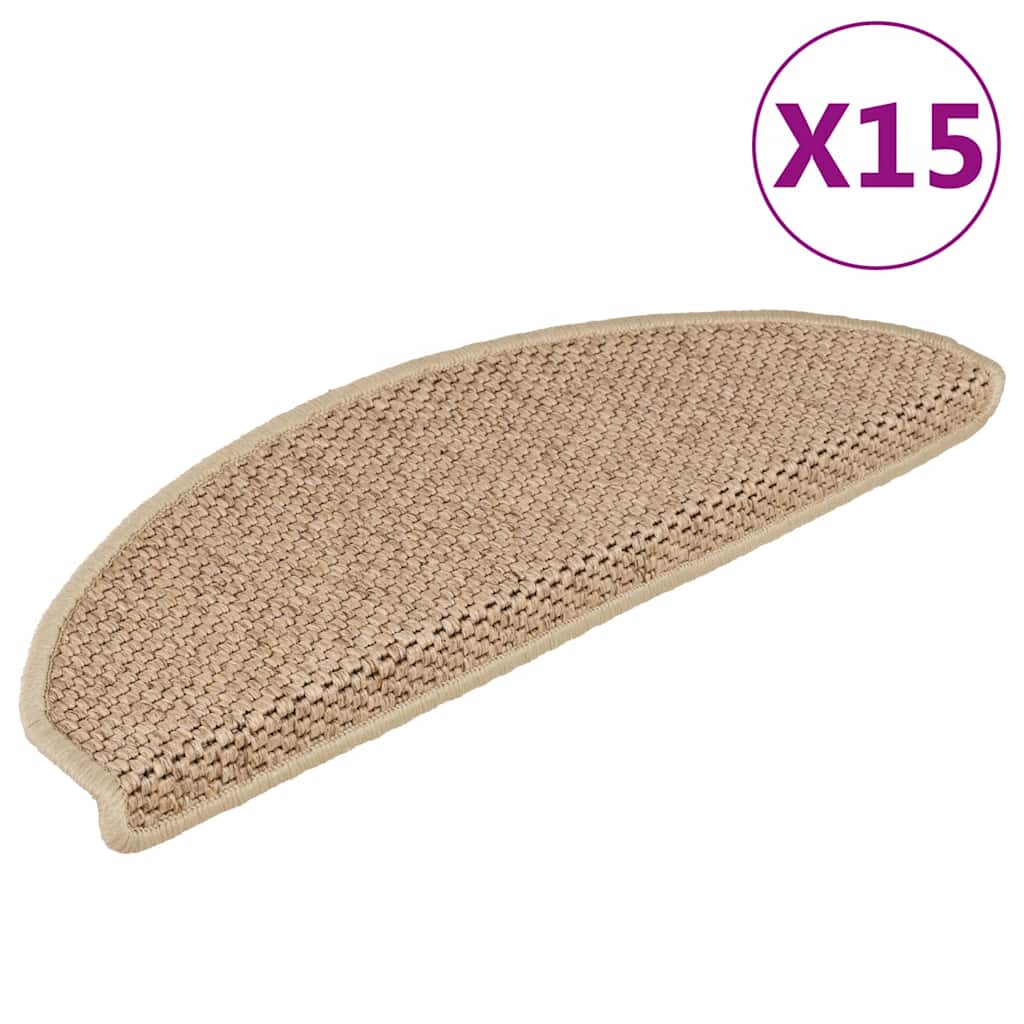 VidaXL Selbstklebende Treppenmatten, 15 Stück, Sisaloptik, 65 x 21 x 4 cm, Sandfarbe