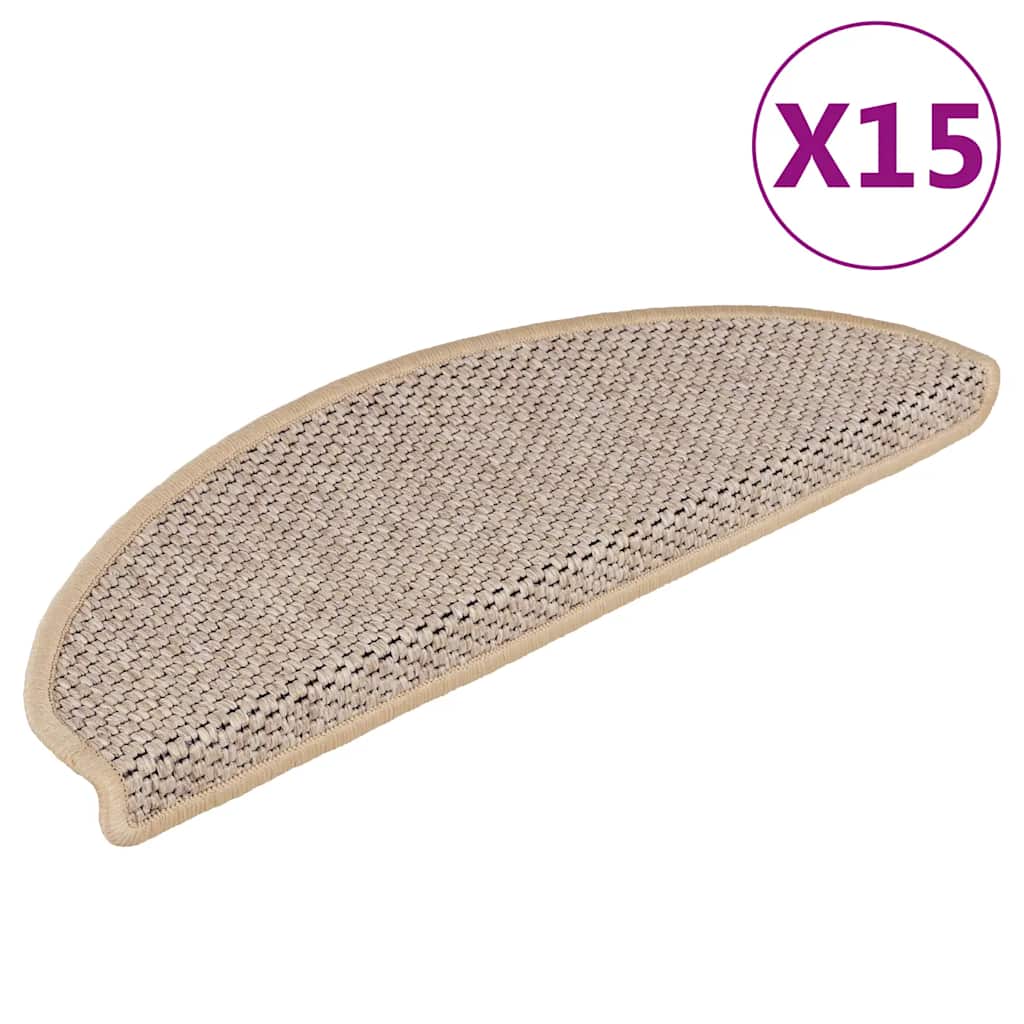 Vidaxl trapmatten zelfklevend 15 st sisal-look 65x21x4 cm lichtbeige