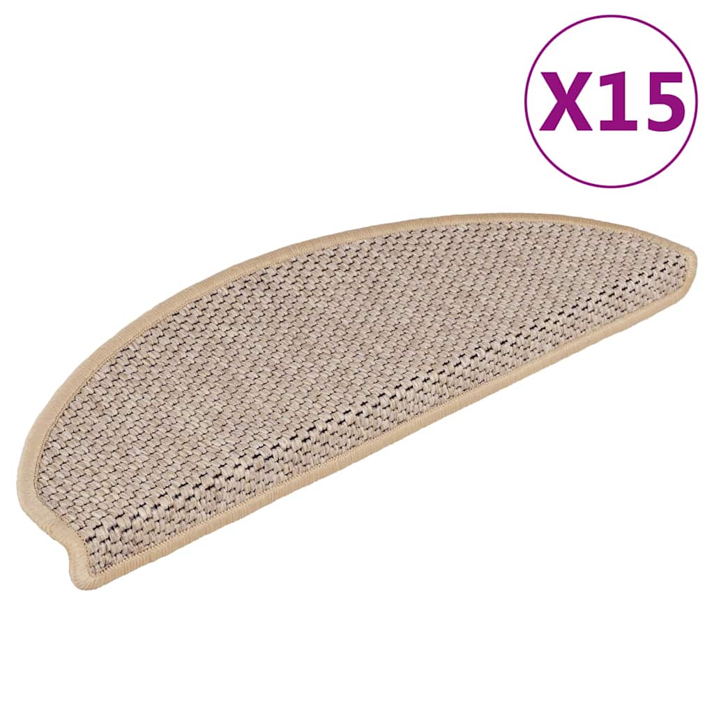 VidaXL Selbstklebende Treppenmatten, 15 Stück, Sisaloptik, 65 x 21 x 4 cm, Hellbeige