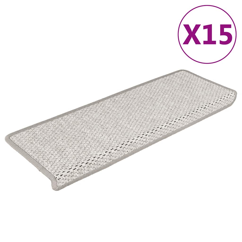 VidaXL Selbstklebende Treppenmatten, 15 Stück, Sisaloptik, 65 x 21 x 4 cm, Platinfarbe