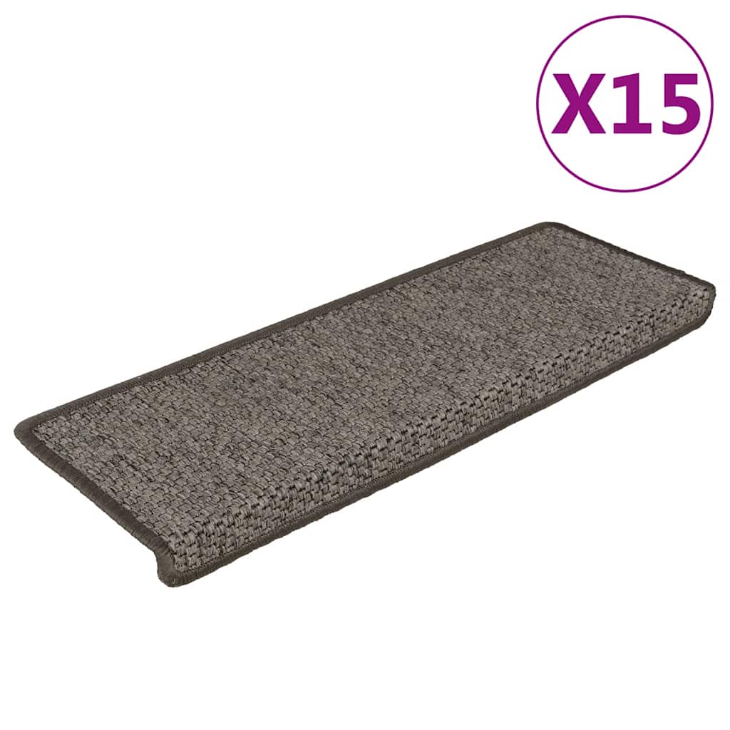VidaXL Selbstklebende Treppenmatten, 15 Stück, Sisaloptik, 65 x 21 x 4 cm, Grau und Beige