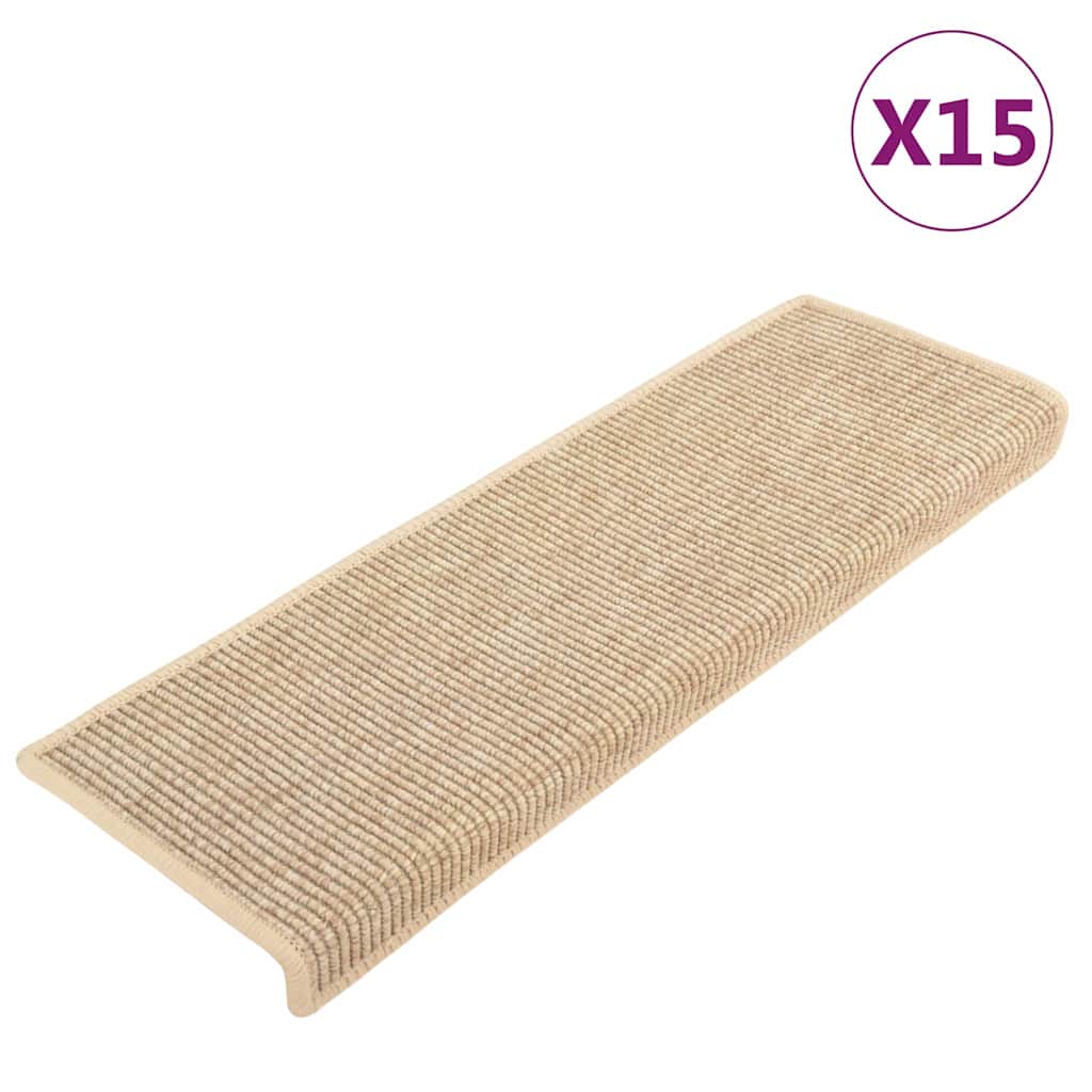 VidaXL Selbstklebende Treppenmatten, 15 Stück, Sisaloptik, 65 x 21 x 4 cm, Hellbeige