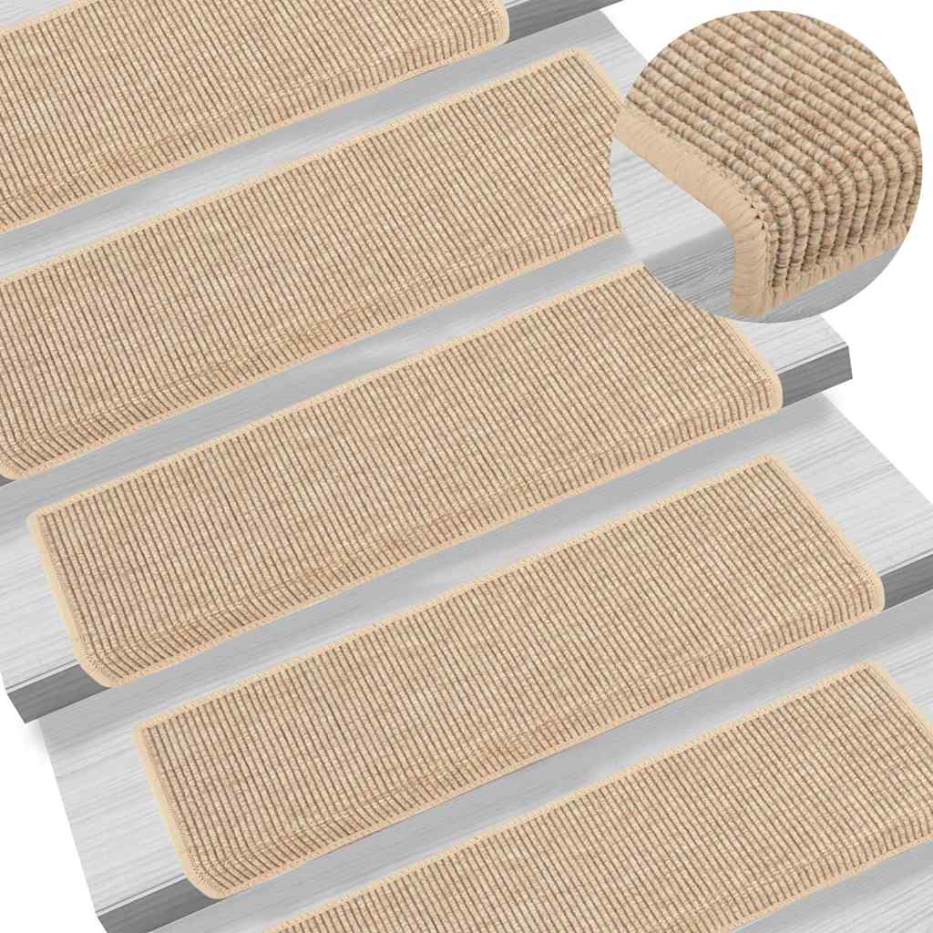 VidaXL Selbstklebende Treppenmatten, 15 Stück, Sisaloptik, 65 x 21 x 4 cm, Hellbeige